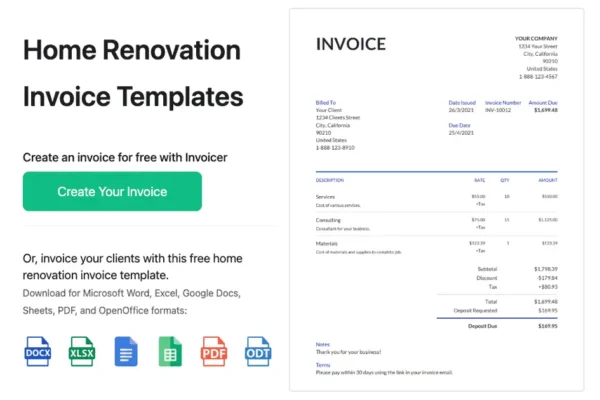 pa compliant home improvement invoice forms