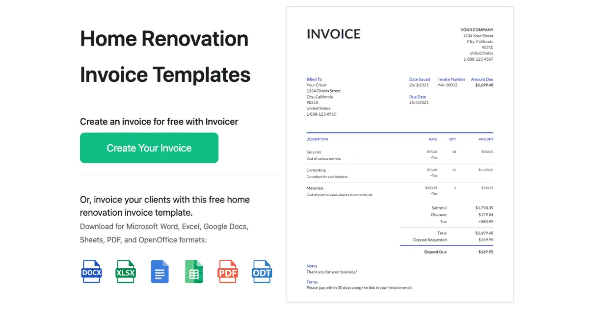 pa compliant home improvement invoice forms